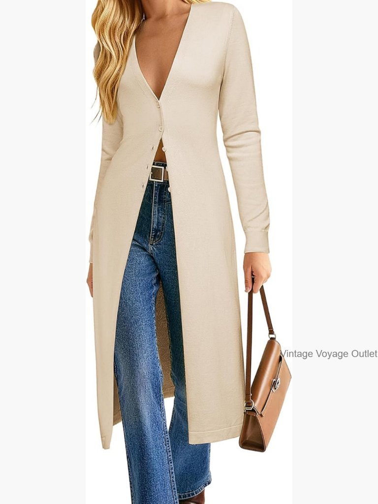 Lightweight Long Cardigan V-Neck Button Up Sweater Duster Coat